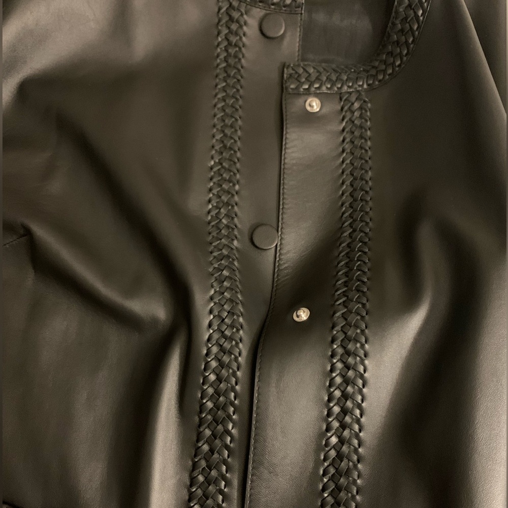 Lafayette 148 NY Alden Braided Trim Lambskin Leather Jacket 3X Excellent - Picture 7 of 14